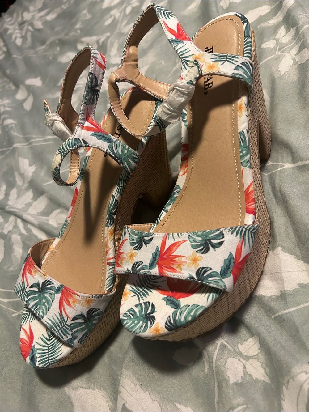 Tropical Print Platform Sandals - White/Green/Red